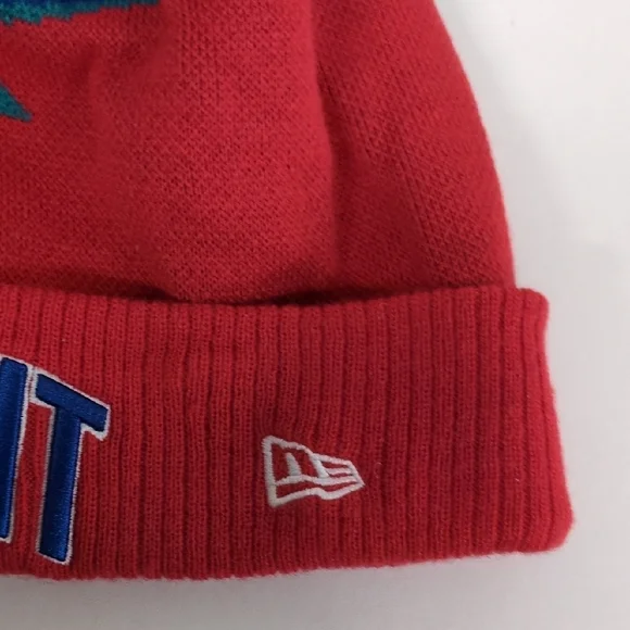 Red Detroit Knit Beanie with Pom - Picture 3 of 4